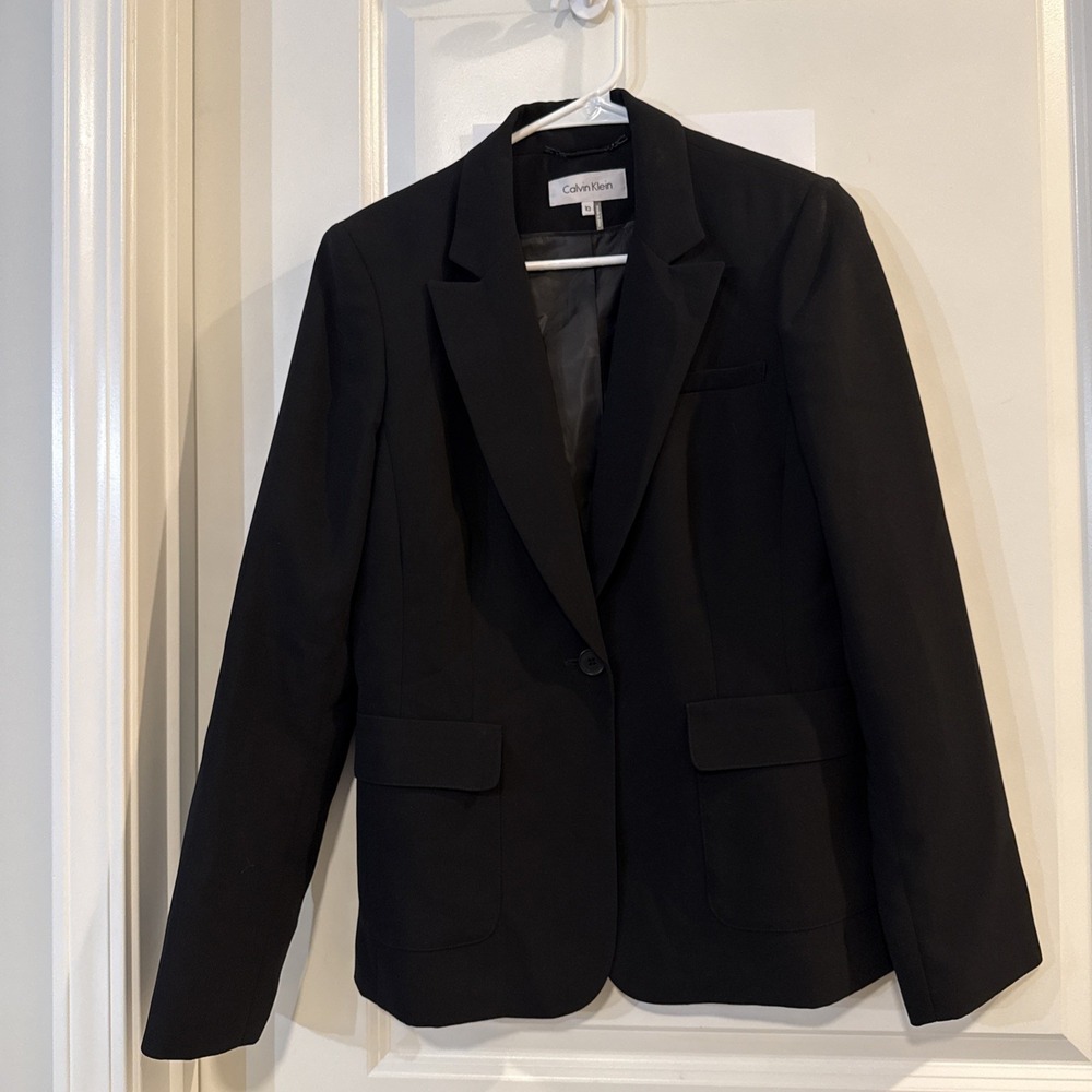 Calvin Klein Women's Size 10 Black One-Button Notch Lapel Lined Blazer Jacket